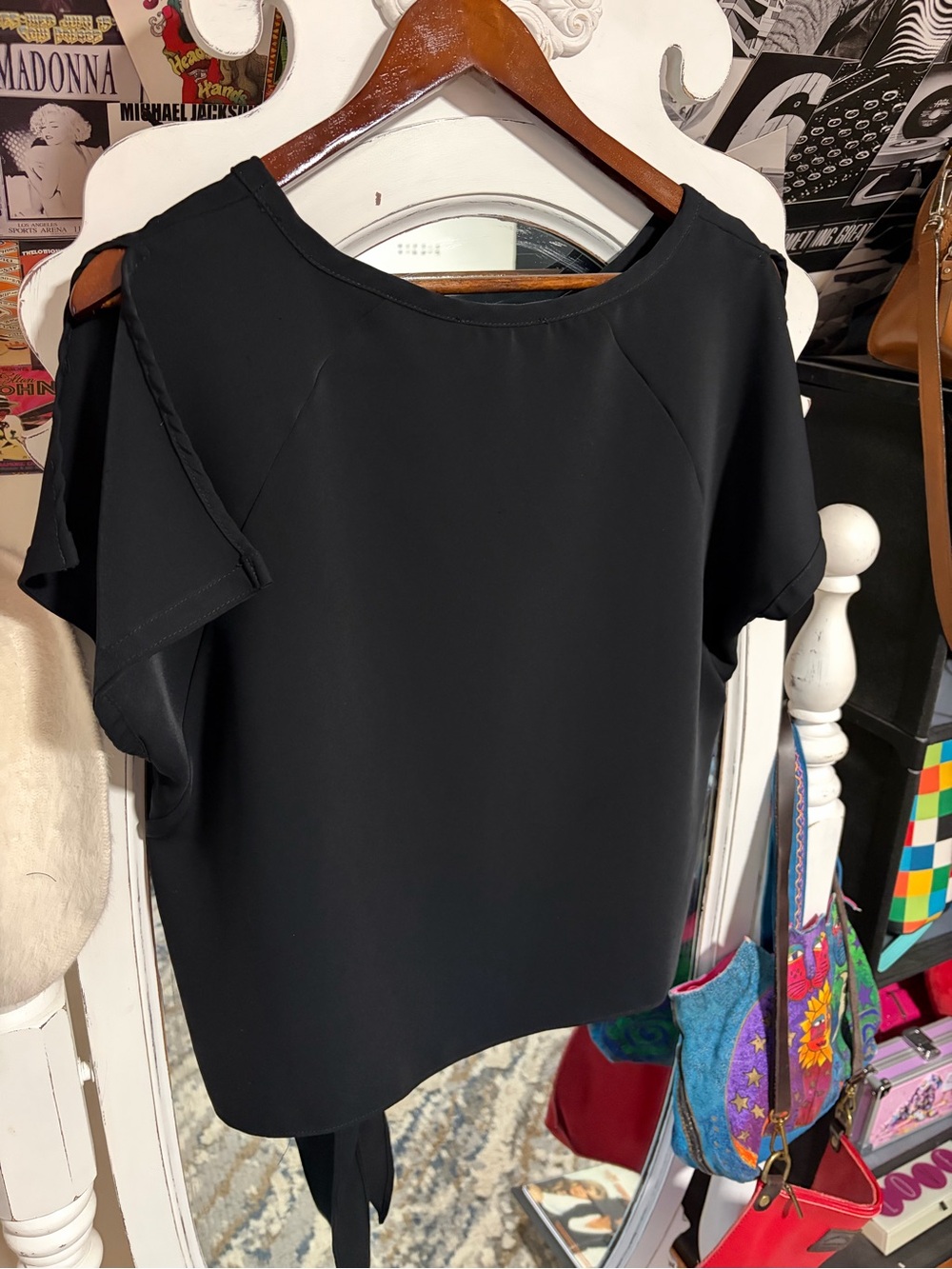 Frank Lyman Design Black Short Sleeve Boat Neck Top